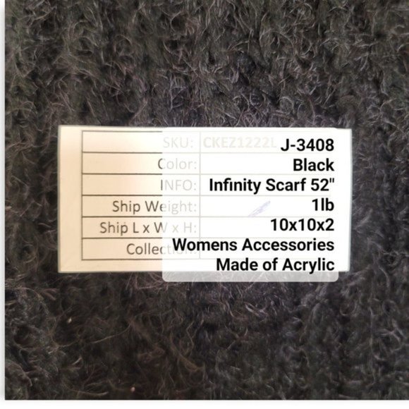 Women's Black Long Soft Acrylic Infinity Scarf Wrap Size 52 - Picture 2 of 3